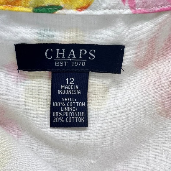 VTG 90s CHAPS Women's Size 12 Tiered Midi Lined Skirt White Floral Print Cotton - Picture 2 of 8